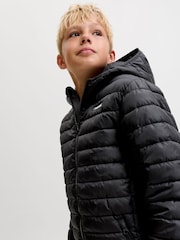 JACK & JONES JUNIOR Black Lightweight Hooded Puffer Jacket - Image 7 of 8