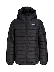 JACK & JONES JUNIOR Black Lightweight Hooded Puffer Jacket - Image 8 of 8