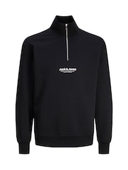 JACK & JONES JUNIOR Black Quarter Zip Sweat Top and Open Hem Tracksuit Set - Image 2 of 3