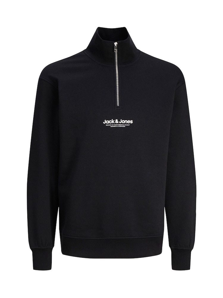 JACK & JONES JUNIOR Black Quarter Zip Sweat Top and Open Hem Tracksuit Set - Image 2 of 3