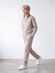 JACK & JONES JUNIOR Natural Quarter Zip Sweat Top and Open Hem Tracksuit Set - Image 1 of 3