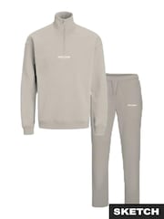 JACK & JONES JUNIOR Natural Quarter Zip Sweat Top and Open Hem Tracksuit Set - Image 3 of 3