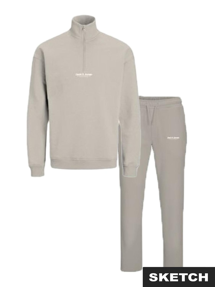 JACK & JONES JUNIOR Natural Quarter Zip Sweat Top and Open Hem Tracksuit Set - Image 3 of 3