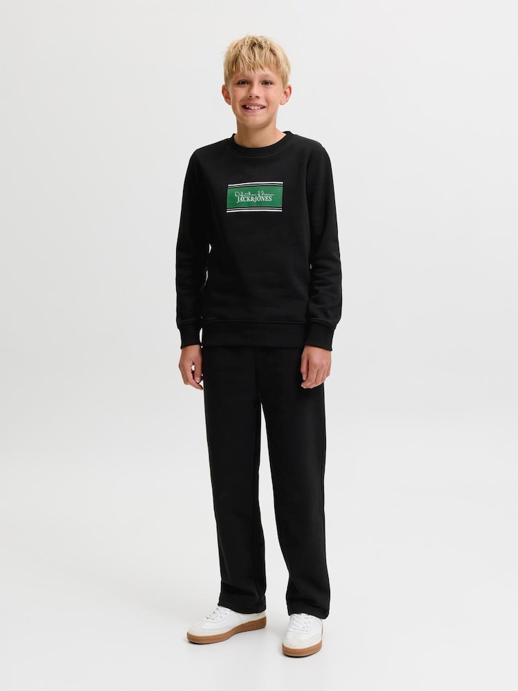 JACK & JONES JUNIOR Black Crew Neck Sweat Top and Open Hem Tracksuit Set - Image 1 of 7 JACK & JONES JUNIOR Black Crew Neck Sweat Top and Open Hem Tracksuit Set - Image 1 of 7