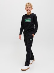JACK & JONES JUNIOR Black Crew Neck Sweat Top and Open Hem Tracksuit Set - Image 2 of 7