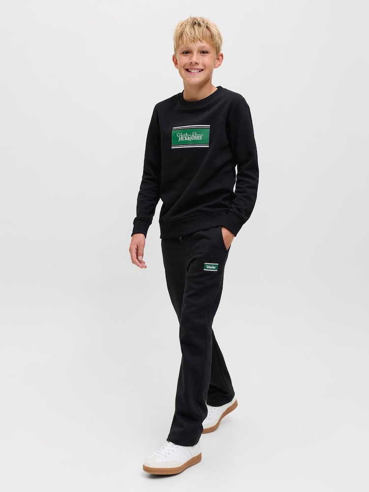 JACK & JONES JUNIOR Black Crew Neck Sweat Top and Open Hem Tracksuit Set - Image 2 of 7 JACK & JONES JUNIOR Black Crew Neck Sweat Top and Open Hem Tracksuit Set - Image 2 of 7
