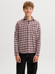 JACK & JONES JUNIOR Brown Checked Loose Fit Flannel Shirt - Image 1 of 7