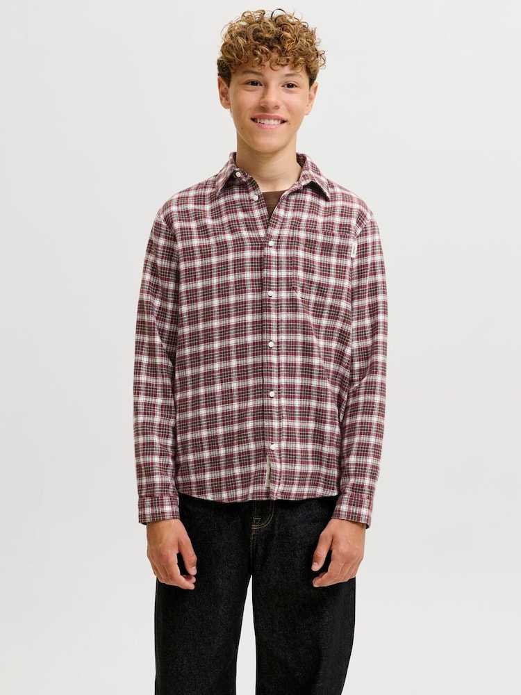 JACK & JONES JUNIOR Brown Checked Loose Fit Flannel Shirt - Image 1 of 7 JACK & JONES JUNIOR Brown Checked Loose Fit Flannel Shirt - Image 1 of 7