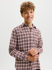JACK & JONES JUNIOR Brown Checked Loose Fit Flannel Shirt - Image 3 of 7