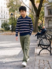 JACK & JONES JUNIOR Blue Striped Knitted Long Sleeve Polo Shirt - Image 2 of 7