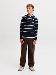JACK & JONES JUNIOR Blue Striped Knitted Long Sleeve Polo Shirt - Image 4 of 7