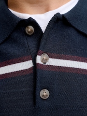 JACK & JONES JUNIOR Blue Striped Knitted Long Sleeve Polo Shirt - Image 5 of 7