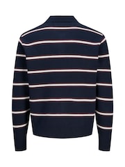 JACK & JONES JUNIOR Blue Striped Knitted Long Sleeve Polo Shirt - Image 7 of 7