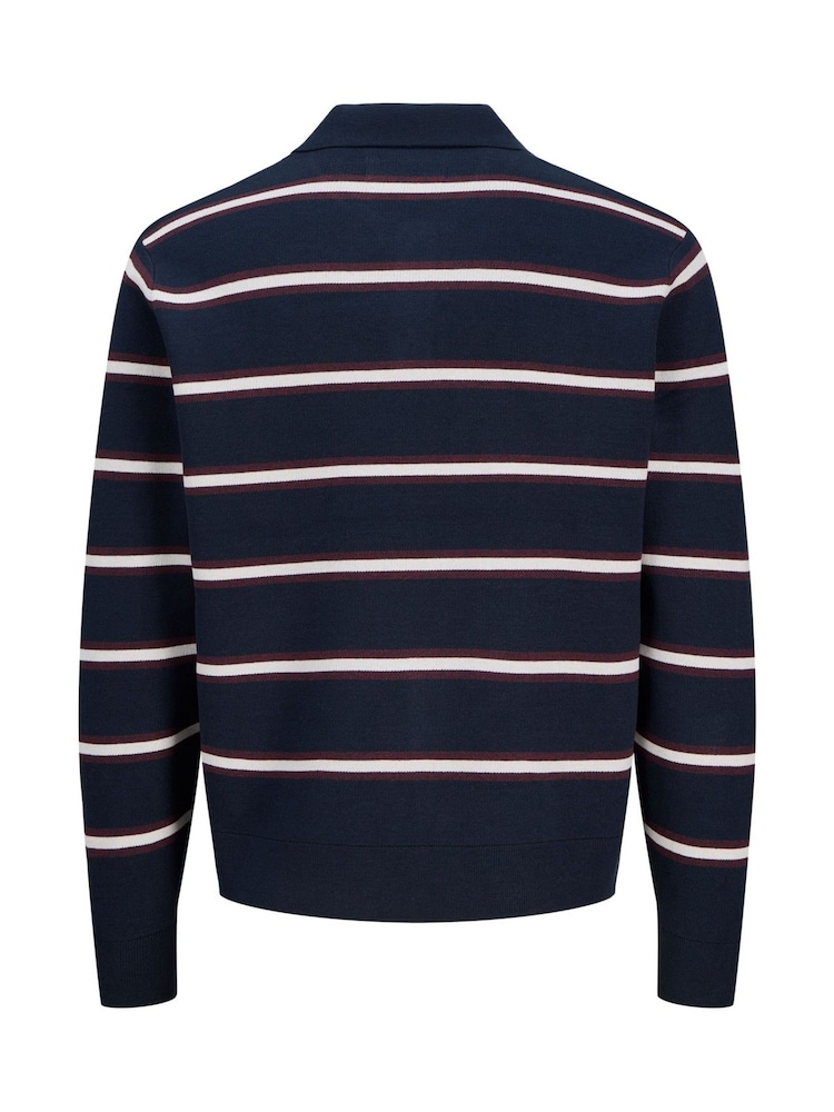 JACK & JONES JUNIOR Blue Striped Knitted Long Sleeve Polo Shirt - Image 7 of 7 JACK & JONES JUNIOR Blue Striped Knitted Long Sleeve Polo Shirt - Image 7 of 7