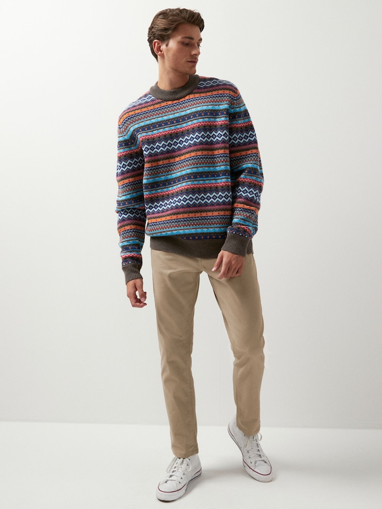 Grey Crew Neck Fairisle Pattern Knitted Jumper - Image 2 of 7 Grey Crew Neck Fairisle Pattern Knitted Jumper - Image 2 of 7