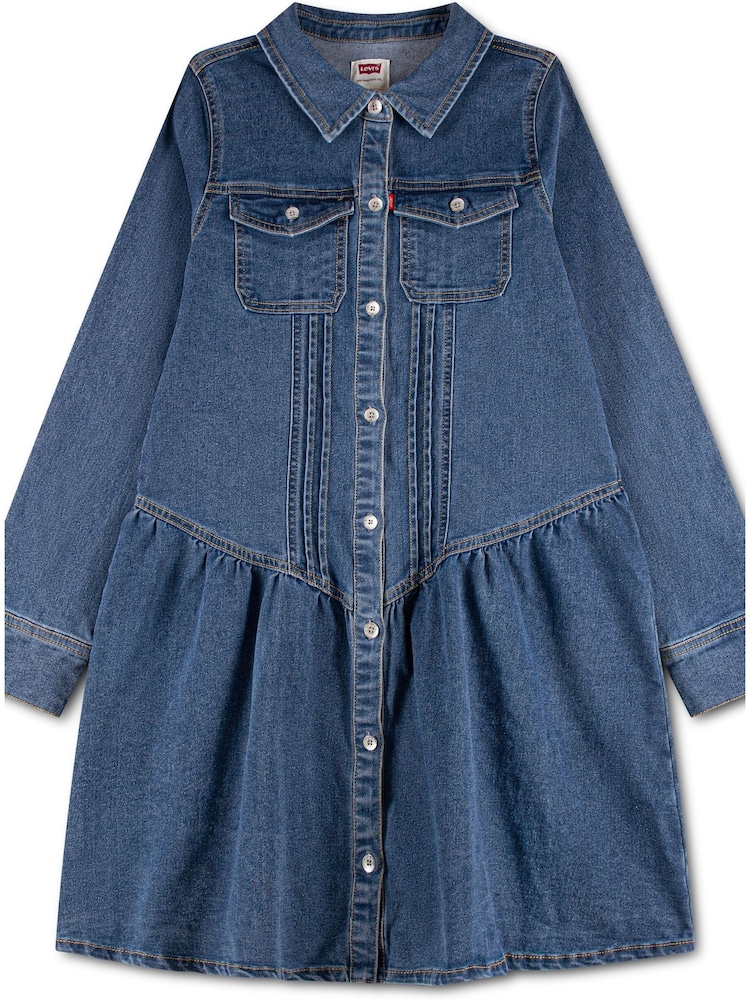 Levi's® Blue Long Sleeve Dropped Waist Dress - Image 1 of 3 Levi's® Blue Long Sleeve Dropped Waist Dress - Image 1 of 3