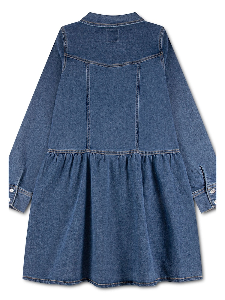 Levi's® Blue Long Sleeve Dropped Waist Dress - Image 2 of 3 Levi's® Blue Long Sleeve Dropped Waist Dress - Image 2 of 3