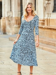 Sosandar Blue Mark Print Sweetheart Neck Midi Dress - Image 1 of 5