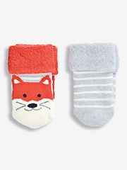 JoJo Maman Bébé Rust Orange Fox 2-Pack Baby Socks - Image 1 of 1