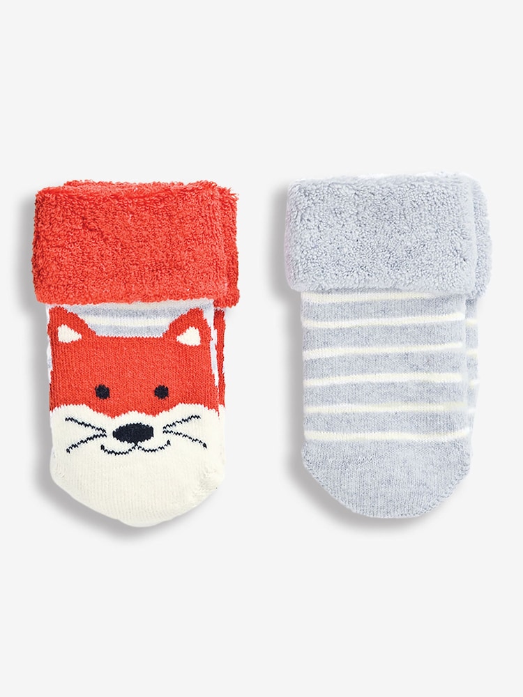JoJo Maman Bébé Rust Orange Fox 2-Pack Baby Socks - Image 1 of 1