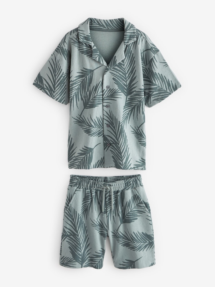 Blue Palm 100% Cotton Jersey Shirt and Shorts Set (3-16yrs) - Image 1 of 3