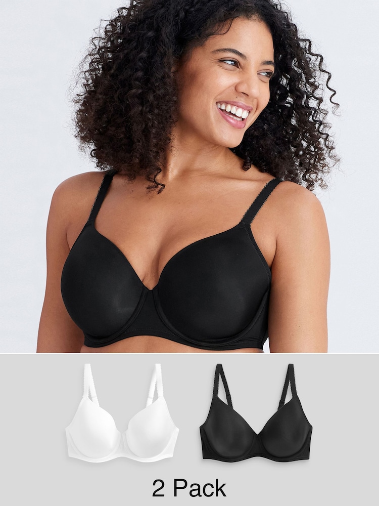 Black/White DD+ Light Pad Full Cup Smoothing T-Shirt Bras 2 Pack - Image 1 of 4
