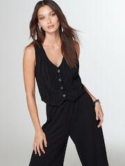 Black Tailored Plissé Waistcoat - Image 1 of 6