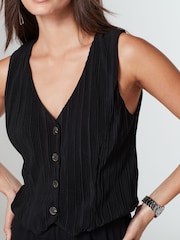 Black Tailored Plissé Waistcoat - Image 4 of 6