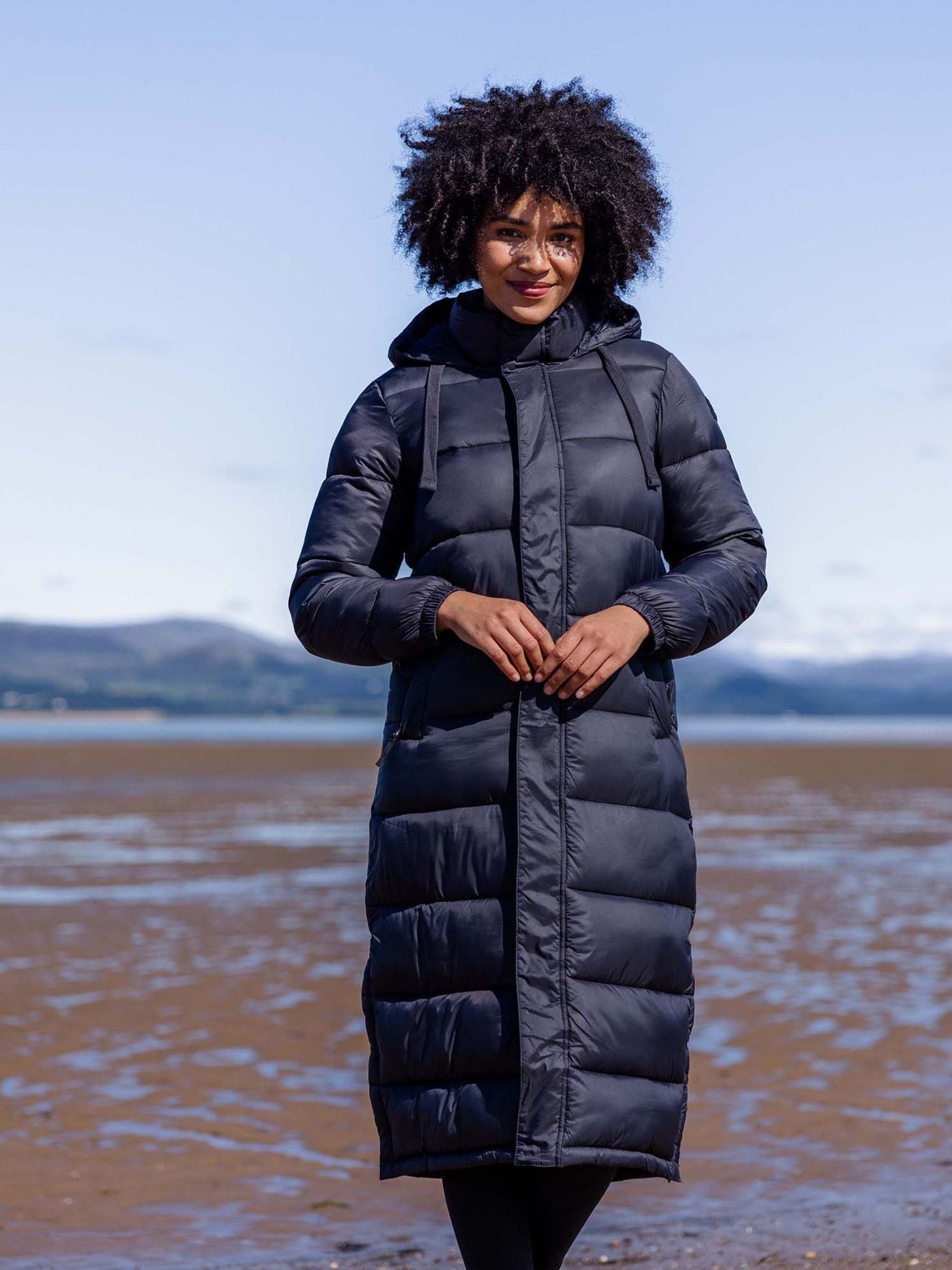 Long black padded jacket womens on sale