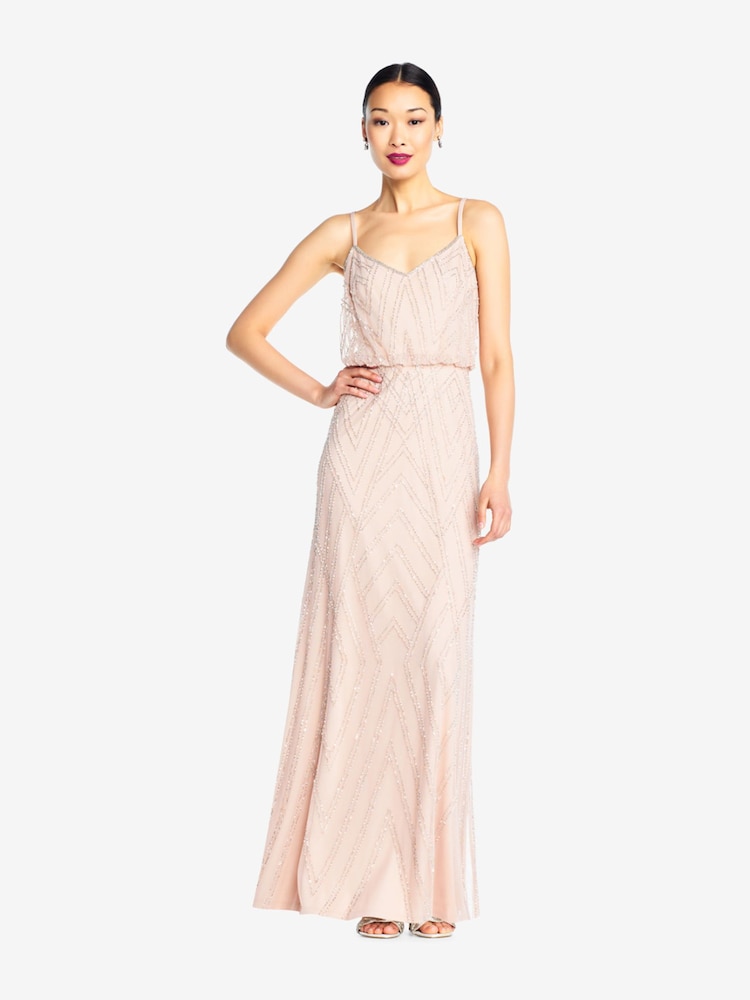 Adrianna Papell Pink Sleeveless Blouson Beaded Gown - Image 3 of 5