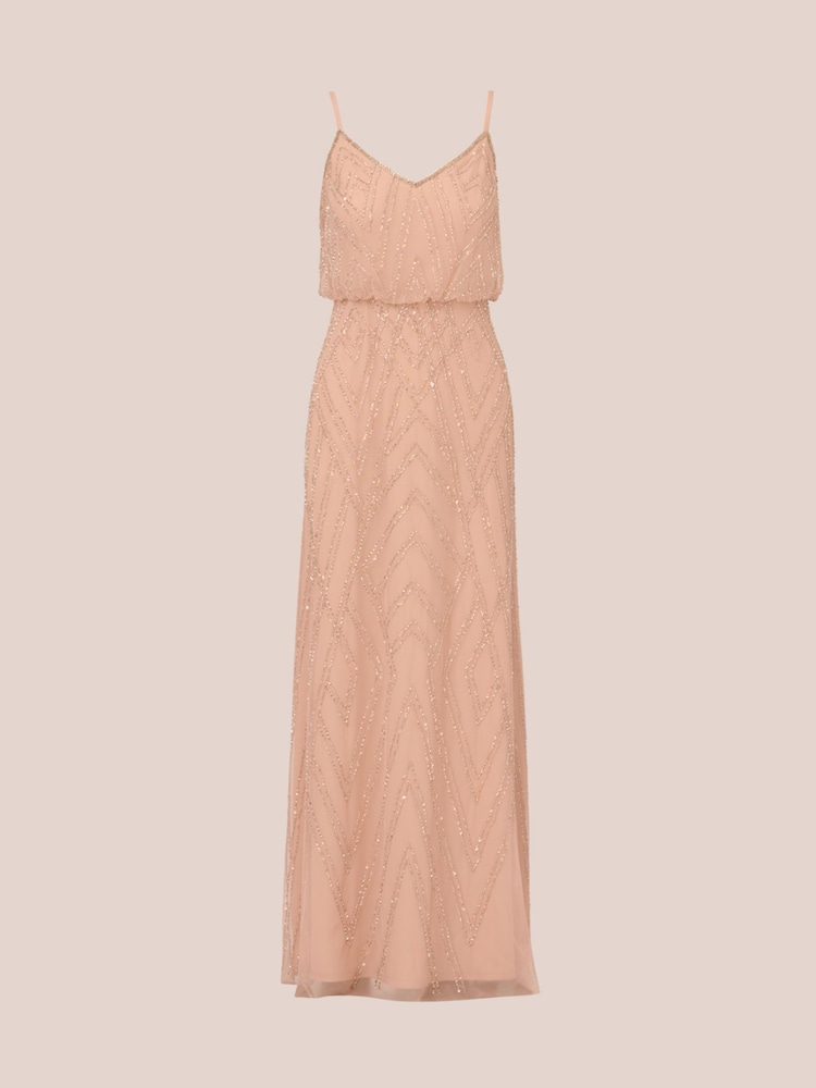 Adrianna Papell Pink Sleeveless Blouson Beaded Gown - Image 4 of 5