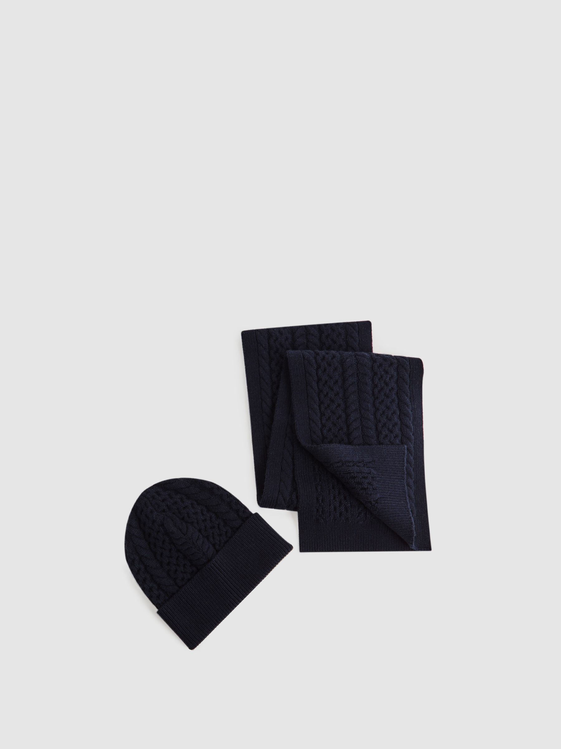 Buy Reiss Navy Heath Junior Knitted Scarf and Beanie Hat Set from Next Luxembourg