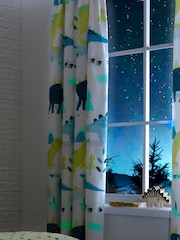 Bedlam Green/White Dino Glow In The Dark Curtains - Image 1 of 4