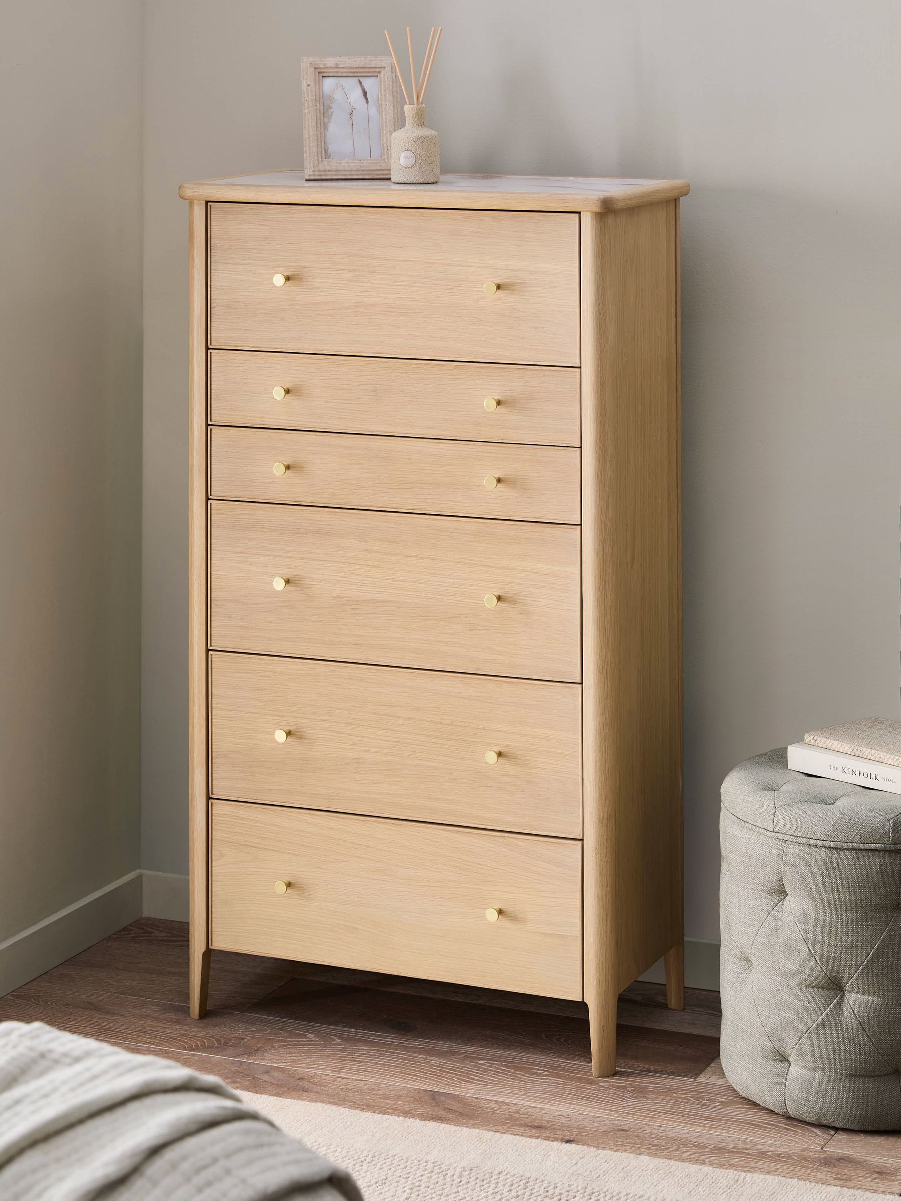Buy Light Natural Clementine Oak Veneer 6 Drawer Chest of Drawers