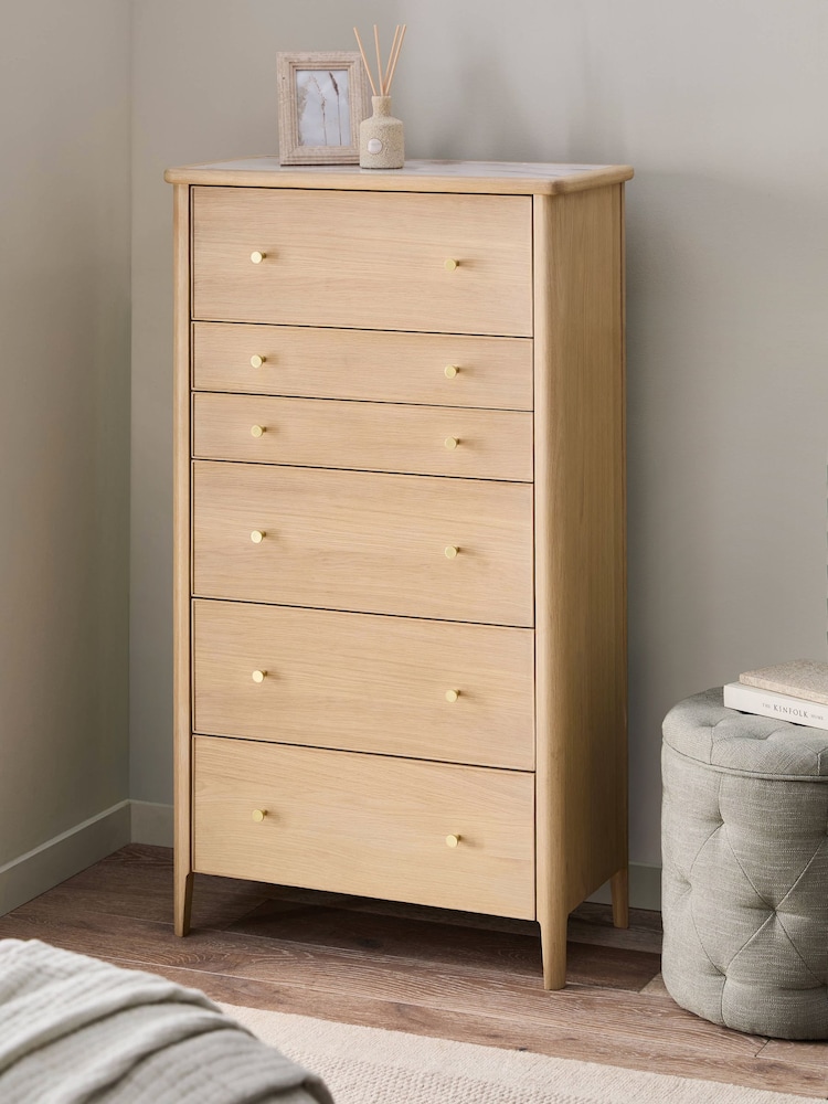 Light Natural Clementine Oak Veneer 6 Drawer Chest of Drawers - Image 1 of 9