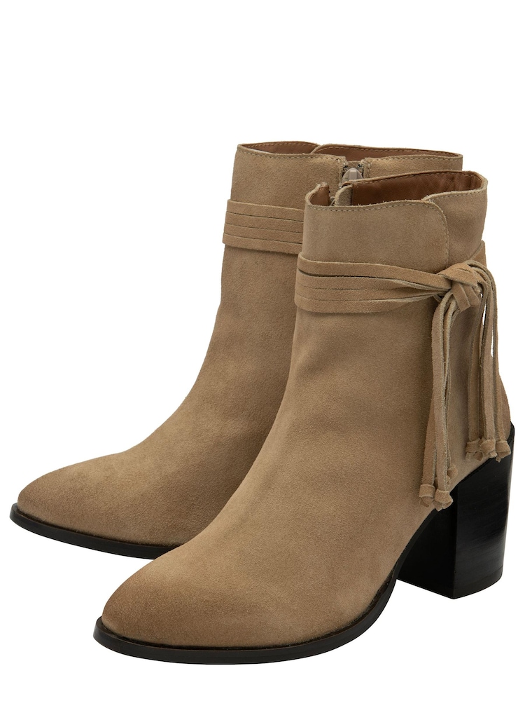 Ravel Cream Suede Leather Block Heel Ankle Boot - Image 2 of 4 Ravel Cream Suede Leather Block Heel Ankle Boot - Image 2 of 4