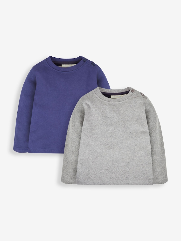 JoJo Maman Bébé Navy & Grey 2-Pack Plain Long Sleeved Tops - Image 1 of 7