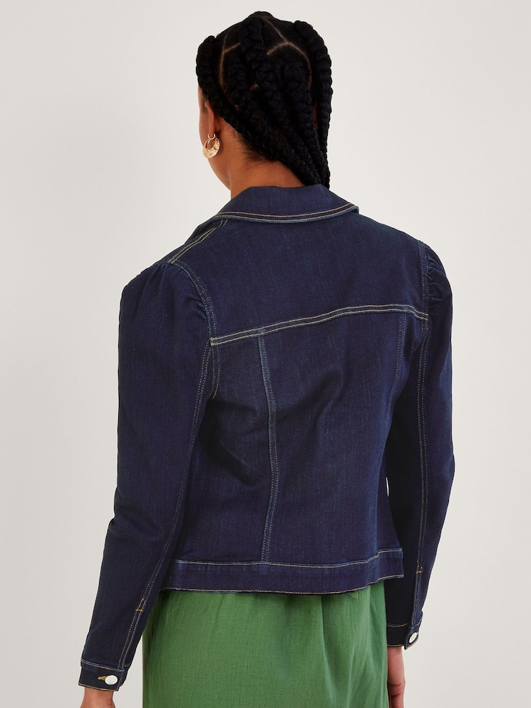 Monsoon Blue Dora Puff Sleeve Denim Jacket with Sustainable Cotton - Image 2 of 8 Monsoon Blue Dora Puff Sleeve Denim Jacket with Sustainable Cotton - Image 2 of 8