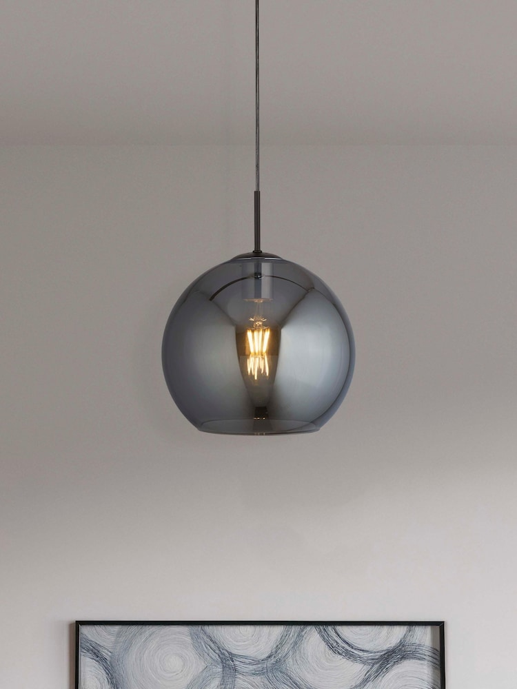 Searchlight Matt Black and Smoke Metal & Glass Pendant Ceiling Light - Image 1 of 4 Searchlight Matt Black and Smoke Metal & Glass Pendant Ceiling Light - Image 1 of 4