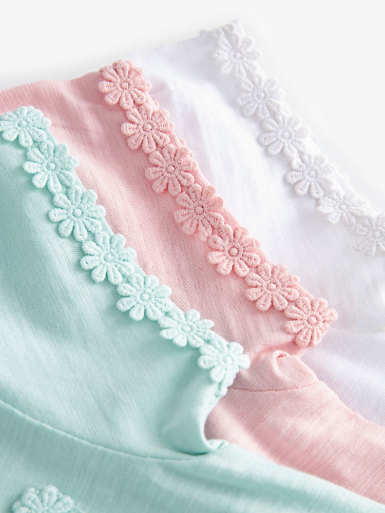 Roza/modra/bela - 3 paket Daisy Pocket majica (1.5-16let) - Slika 2 iz 6
