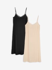 Black / Pastel Rose Nude Long Soft Microfibre Slips 2 Pack - Image 1 of 3