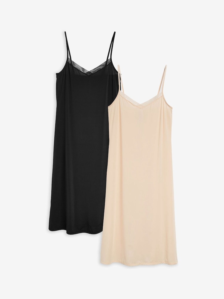 Black / Pastel Rose Nude Long Soft Microfibre Slips 2 Pack - Image 1 of 3