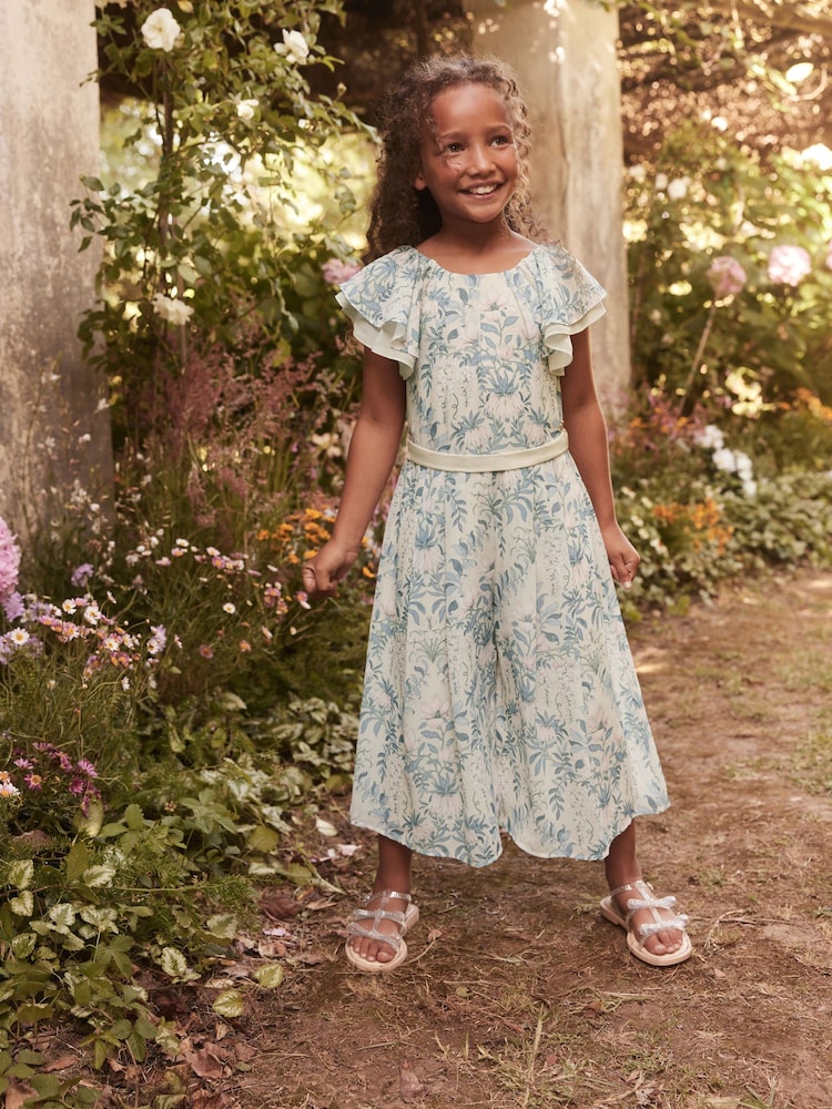 Laura Ashley Blue and White Wide Leg Jumpsuit - Image 1 of 1 Laura Ashley Blue and White Wide Leg Jumpsuit - Image 1 of 1