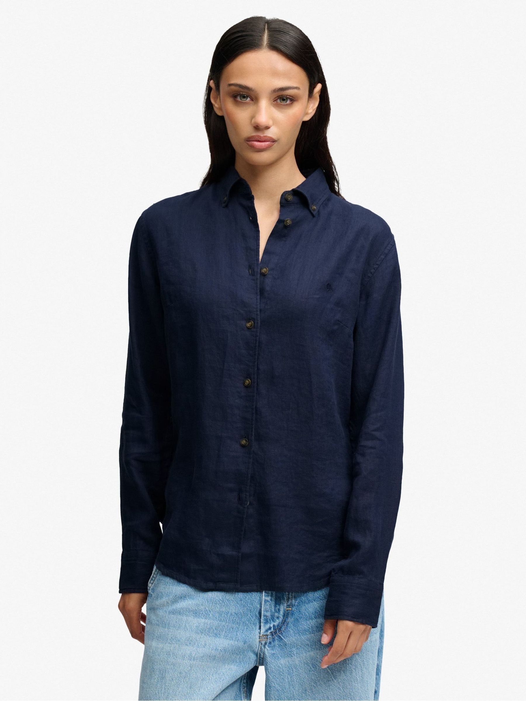 Superdry Women's Bleu Long Sleeve Linen Shirt Premium - Image 2