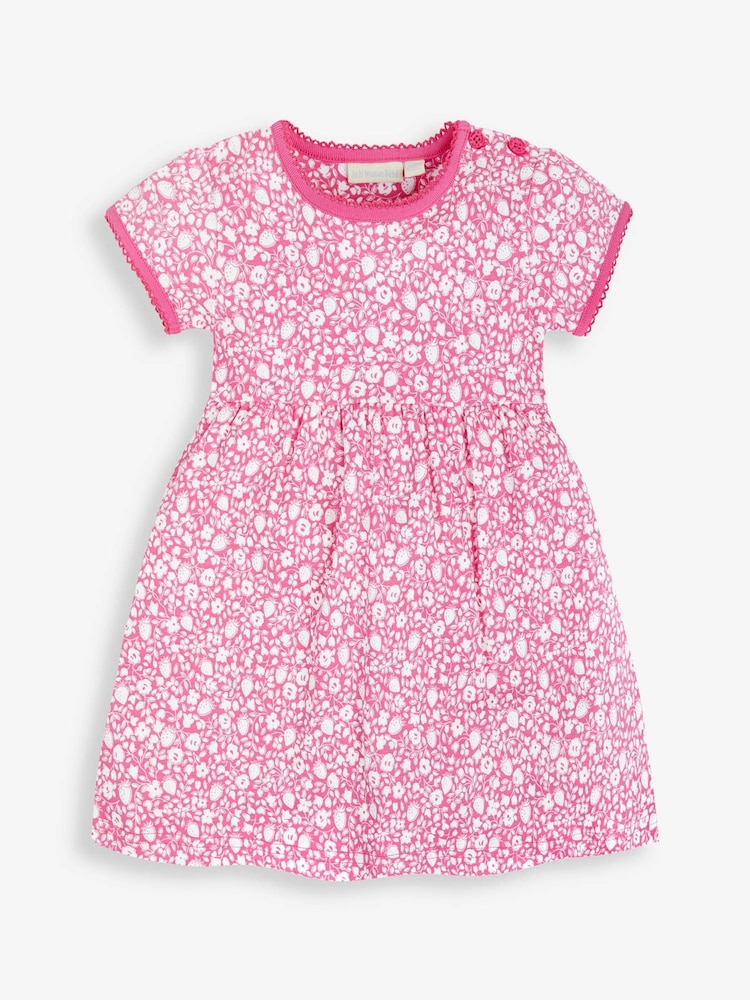 JoJo Maman Bébé Pink Strawberry Ditsy Print Summer Dress - Image 1 of 2 JoJo Maman Bébé Pink Strawberry Ditsy Print Summer Dress - Image 1 of 2
