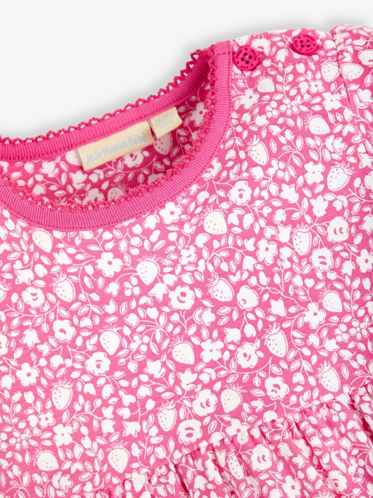 JoJo Maman Bébé Pink Strawberry Ditsy Print Summer Dress - Image 2 of 2 JoJo Maman Bébé Pink Strawberry Ditsy Print Summer Dress - Image 2 of 2