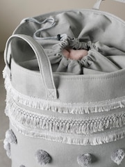 Grey Pom Pom Tassel Laundry Bag - Image 2 of 3