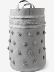 Grey Pom Pom Tassel Laundry Bag - Image 3 of 3