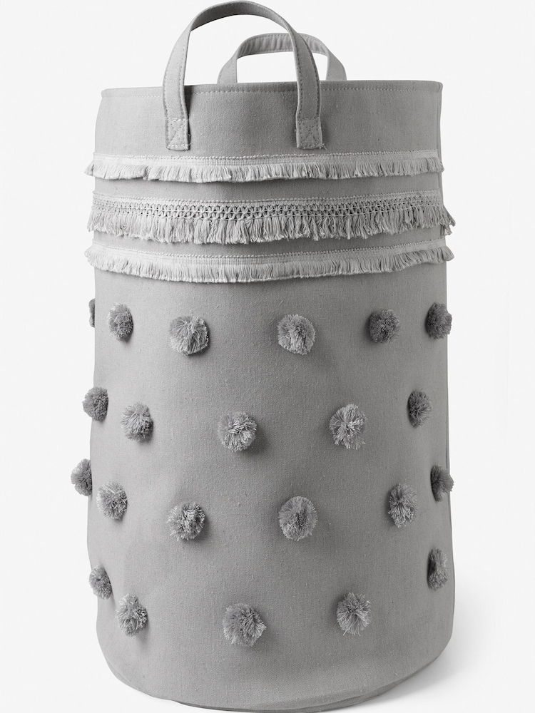 Grey Pom Pom Tassel Laundry Bag - Image 3 of 3