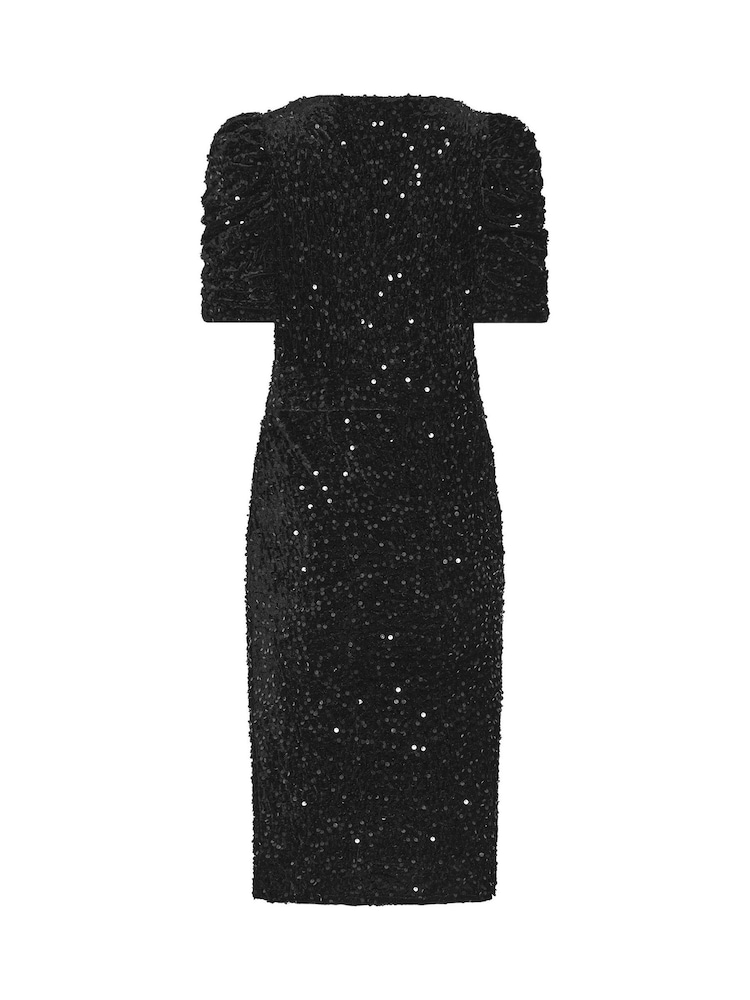 M&Co Black Petite Sequin Velvet Short Sleeve Wrap Dress - Image 6 of 6 M&Co Black Petite Sequin Velvet Short Sleeve Wrap Dress - Image 6 of 6